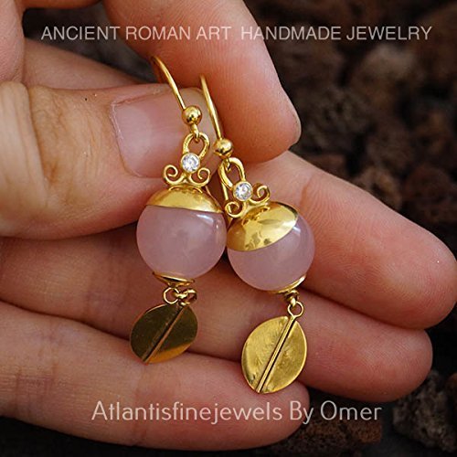 925 k Silver Pink Quartz & White Topaz Troy Earrings By Omer 24k Gold Vermeil
