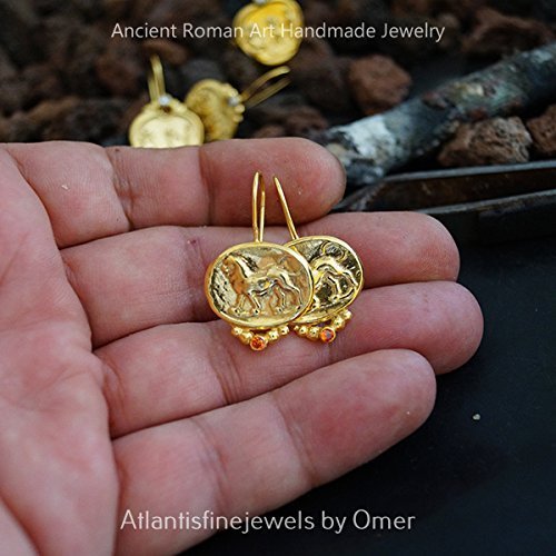 Omer 925 Sterling Silver Handmade Turkish Jewelry Coin Earrings 24k Gold Vermeil