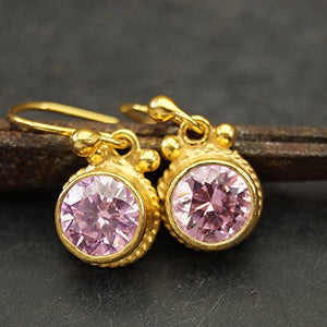 925k Silver Pink Topaz Dangle Earrings 24k Vermeil Fine Jewelry By Omer Handmade