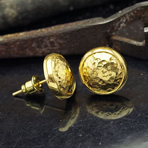 Omer Sterling Silver Hammered Turkish Designer Stud Earrings 24k Gold Vermeil