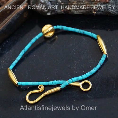 Anatolian Turquoise Troy Handmade Bracelet By Omer 24 k Gold over 925 k Silver T