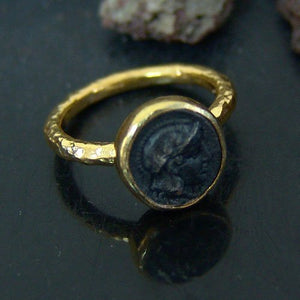 Hammered Roman Coin Stack Ring 24k Yellow Gold Over Sterling Silver By Omer