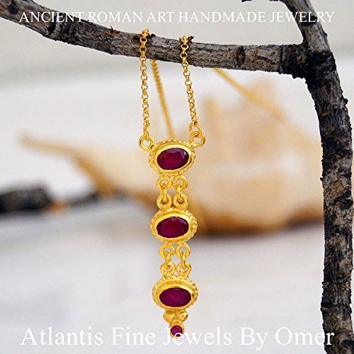 Ruby Row Necklace 925 k Sterling Silver 24k Gold Vermeil Handmade By Omer