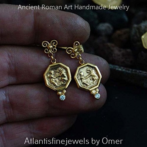 Omer Ancient Handmade White Topaz Dangle Earrings W/ Coin 925k Sterling Silver
