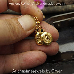 Handmade Fly Coin Earrings 925k Silver Roman Art Turkish Designer Jewelry By Omer 24k Gold Vermeil