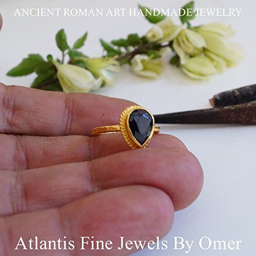 Pear Onyx Topaz Ring 24 k Gold Over Sterling Silver Handmade By Omer