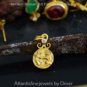 Handmade Roman Art Coin Pendant By Omer 24k Gold Over 925 K Sterling Silver