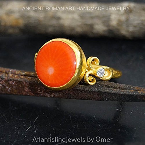Hammered Ancient Art Coral Ring By Omer 24 k Gold Over Fine Silver