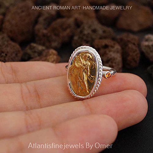 Hammered Handmade Orange Topaz Coin Ring By Omer Sterling Silver Turkish Jewelry