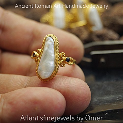 Turkish Handmade Jewelry Pearl Ring 925 Sterling Silver 24 k Yellow Gold Plated