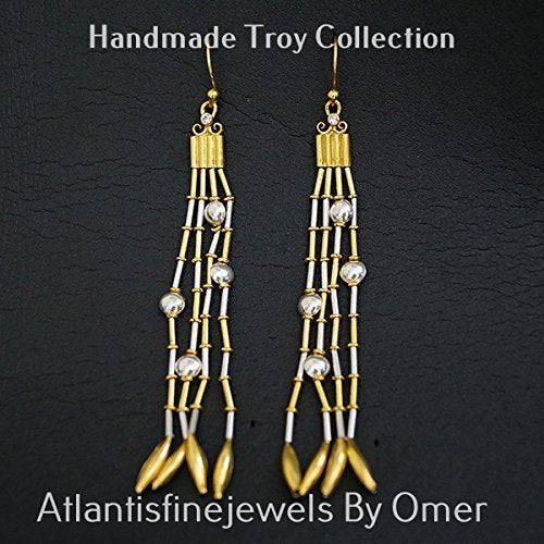 2 Color Long Troy Earrings By Omer 925 Sterling Silver Handmade Turkish Jewelry