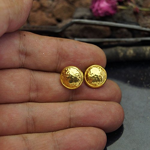 Sterling Silver Hammered Turkish Designer Stud Earrings 24k Gold Vermeil Handcrafted Women Earrings