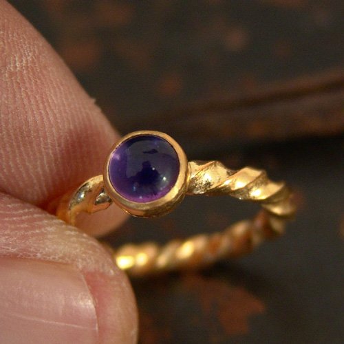 Turkish Handmade Twist Amethyst Ring 925 Sterling Silver 24 k Yellow Gold Plated