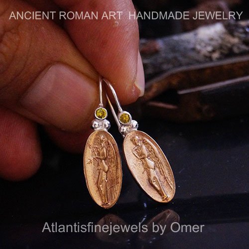 Handmade Designer Chrome Diopside Coin Earrings By Omer 24k Gold over 925 Silver