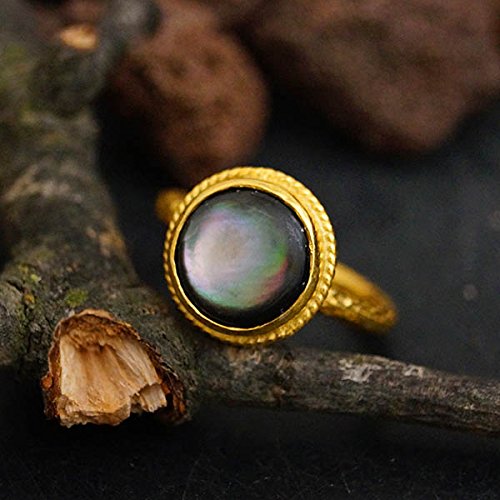 925 k Sterling Silver Mother Of Pearl Ring 24k Yellow Gold Vermeil, Turkish Jewe