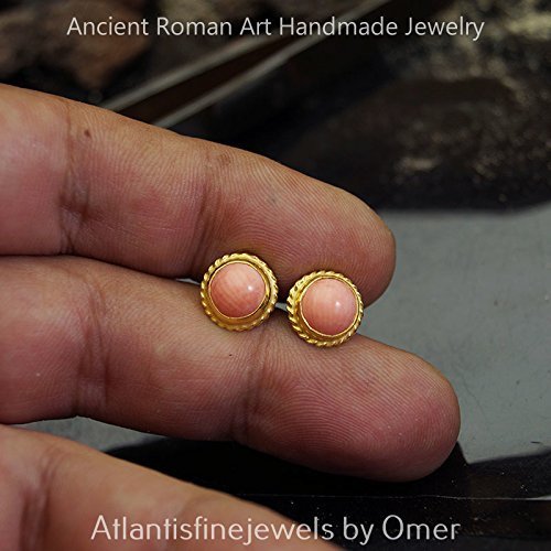 Designer Coral Stud Earrings 24 k Yellow Gold Over Sterling Silver Desing By Omer