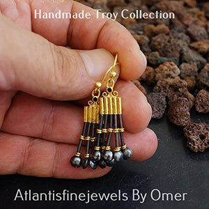 Anatolian Troy Earrings Oxidized & Vermeil Handmade By Omer 24 k Gold Over Sterling Silver