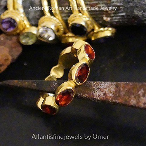 Turkish Garnet Eternity Ring Handmade Designer Jewelry By Omer 925 Sterling Silver 24 k Yellow Gold Plated