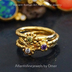  Turkish Stack Ring Handmade Designer Jewelry By Omer 925 Sterling Silver 24 k Yellow Gold Plated