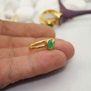 Roman Art Handmade Green Jade Stack Ring 24k Gold Over Sterling Silver 925k