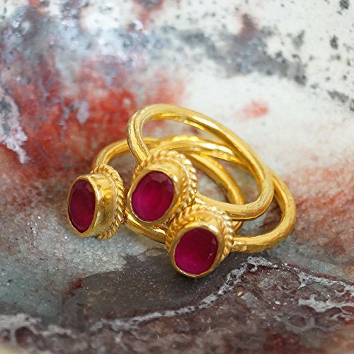 1 pcs Roman Art Oval Ruby Color Red Topaz Stack Ring Set 24k Gold Over 925 Silve