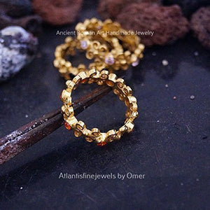 Orange Topaz Eternity Ring 24 k Gold Over 925 k Silver By Omer