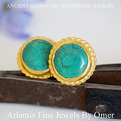 Omer 925 k Silver Handmade Turquoise Stud Earrings Artisan Turkish Jewelry