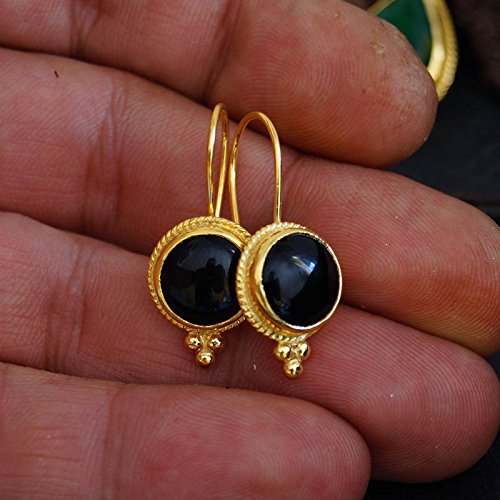 925k Silver Handmade Black Onyx Earrings 24k Gold Vermeil Handcrafted Turkihsh Designer Jewelry Women Earrings Ancien Roman Art
