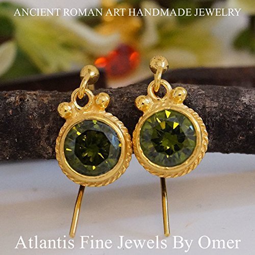 Turkish Peridot Earrings Handmade Designer Jewelry By Omer 925 Sterling Silver 24 k Yellow Gold Plated