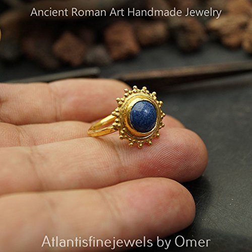 Handmade Turkish Lapis Ring 925 k Sterling Silver Anatolian Sun Collection 24k Gold Plated