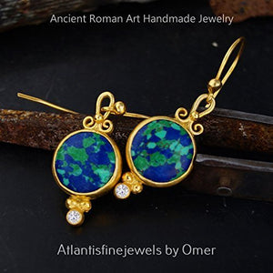 Mosaic Turquoise & White Topaz Earrings 24k Gold Over Sterling Silver By Omer