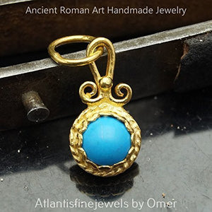 Anatolian Turquoise Pendant Sterling Silver 24k Gold Over Handmade By Omer