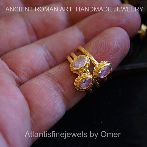 Turkish ring stackable pink topaz by omer 925 k sterling silver 24 k yellow gold plated