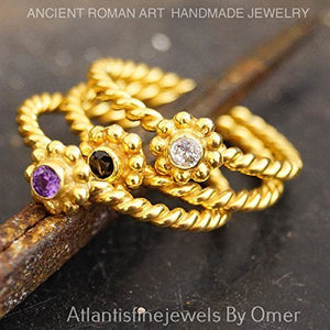  Turkish Set Ring Handmade Designer Jewelry By Omer 925 Sterling Silver 24 k Yellow Gold Plated