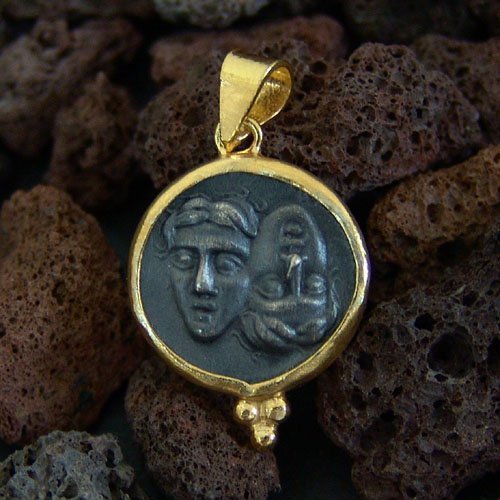 Handmade Greek Art Coin Pendant 24k Yellow Gold Over Sterling Silver By Omer
