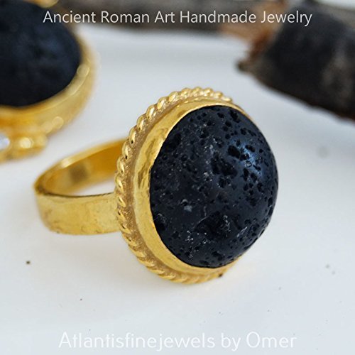 Turkish Lava Ring Handmade Designer Jewelry By Omer 925 Sterling Silver 24 k Yellow Gold Plated