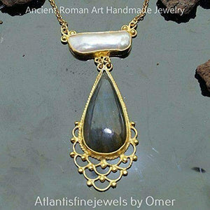 * MADE TO ORDER * Roman Art Turkish Designer 925 k Silver Labradorite Necklace