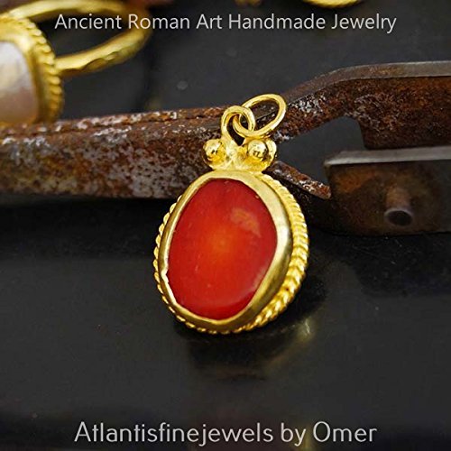 Handmade Designer Coral Pendant By Omer 24k Yellow Gold Over Sterling Silver