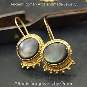 Turkish Pearl Earrings Handmade Designer Jewelry By Omer 925 Sterling Silver 24 k Yellow Gold Plated