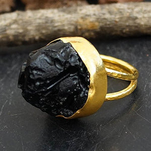 Turkish Meteorite Ring Handmade Designer Jewelry By Omer 925 Sterling Silver 24 k Yellow Gold Plated
