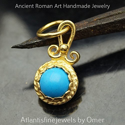 Anatolian Turquoise Pendant Sterling Silver 24k Gold Over Handmade By Omer
