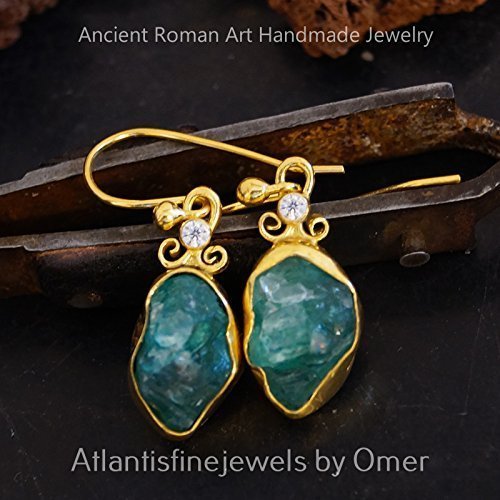 Turkish Apatite Earrings Handmade Designer Jewelry By Omer 925 Sterling Silver 24 k Yellow Gold Plated