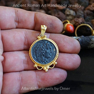 Handmade Large Alexander Roman Coin Pendant 24k Gold Over 925k Silver By Omer