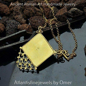 Omer Roman Art Turkish Designer 925 k Sterling Silver Large Labradorite Necklace