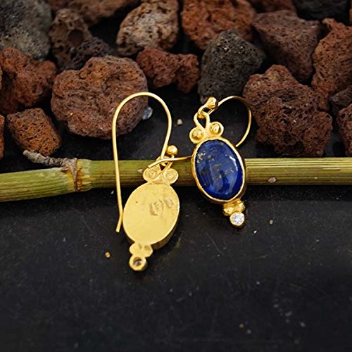 925 k Silver Lapis Earrings 24k Gold Plated Desing By Omer Roman Art Handmade