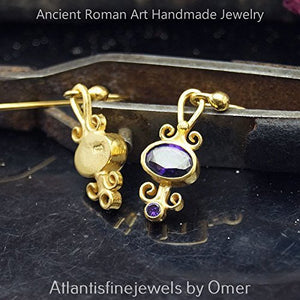 Omer 925 Sterling Silver Amethyst Hook Earrings Handmade Turkish Women Jewelry