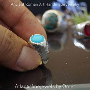 Bold Collection Turquoise Unisex Ring By Omer Handmade 925 k Sterling Silver