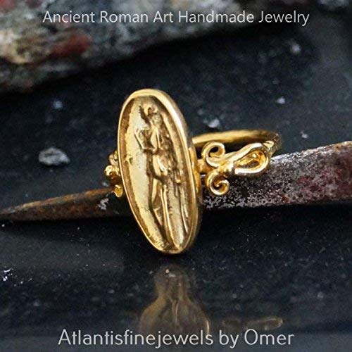 FREE SIZE Omer Turkish Roman Art Angel Coin Ring 925 K Sterling Silver Handmade