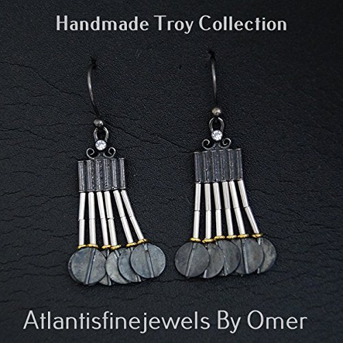 Turkish Troy Earrings Handmade Designer Jewelry By Omer 925 Sterling Silver 24 k Yellow Gold Plated