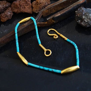 925 Silver Handmade Designer Turquoise Bracelet W/Beads Omer 24k Gold Vermeil